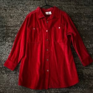 Red corduroy button down shirt